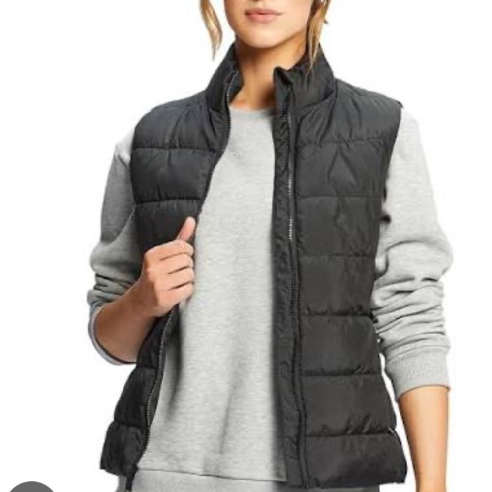 Gap Black Down Filled Quilted Snap & Zip Front Close Sleeveless Vest S